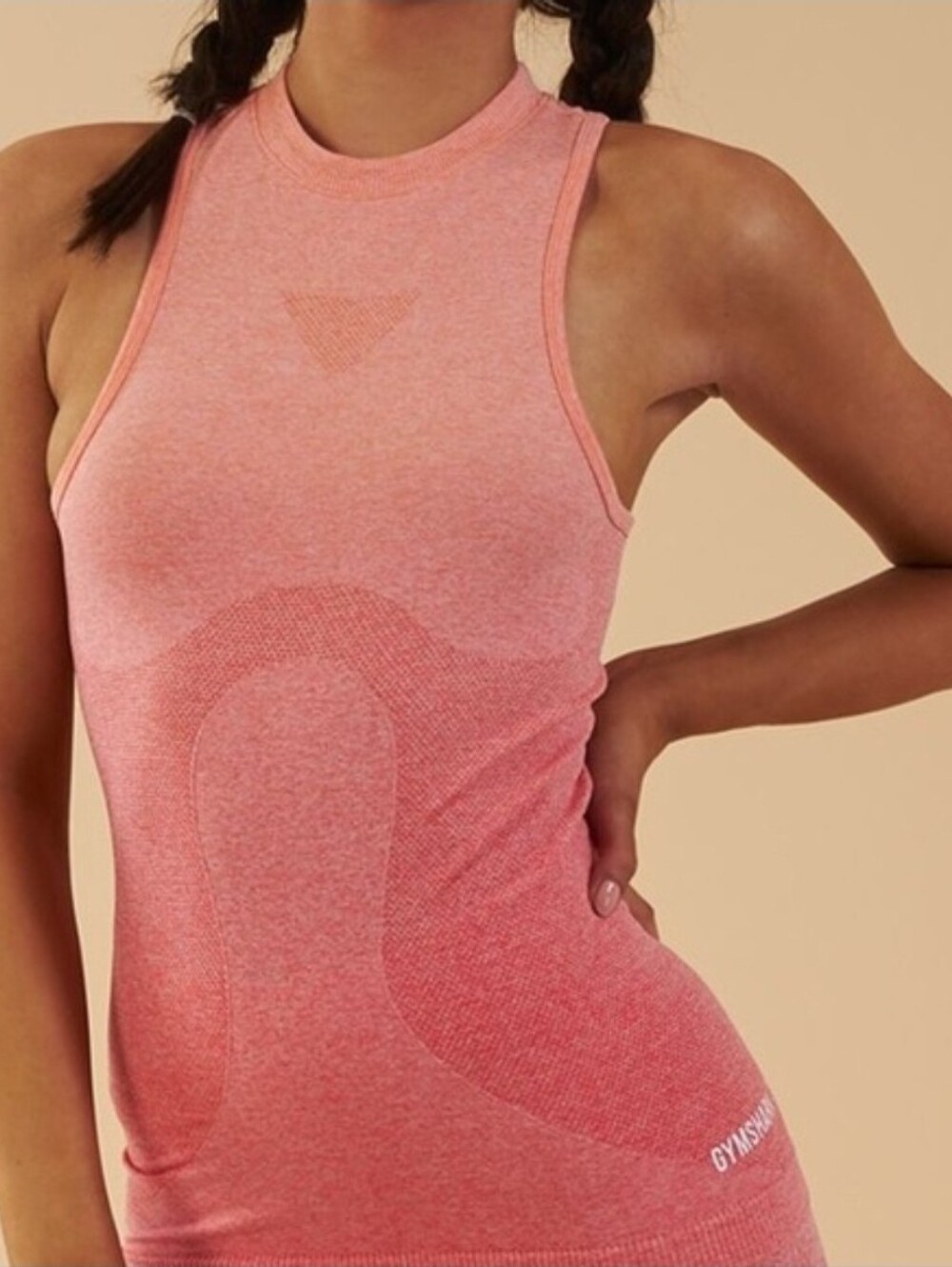 Gymshark Ombré Seamless High-Neck Tank Top - Peach Pink / Coral Orange - Size S